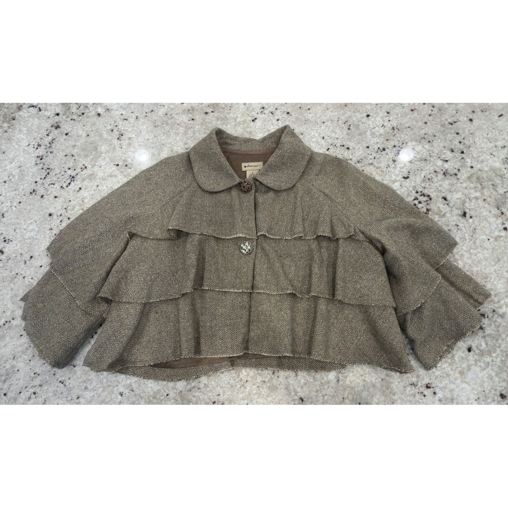 Elevenses Size 6 Tweed Ruffle Cape Jacket Silk‎ Wool Blend